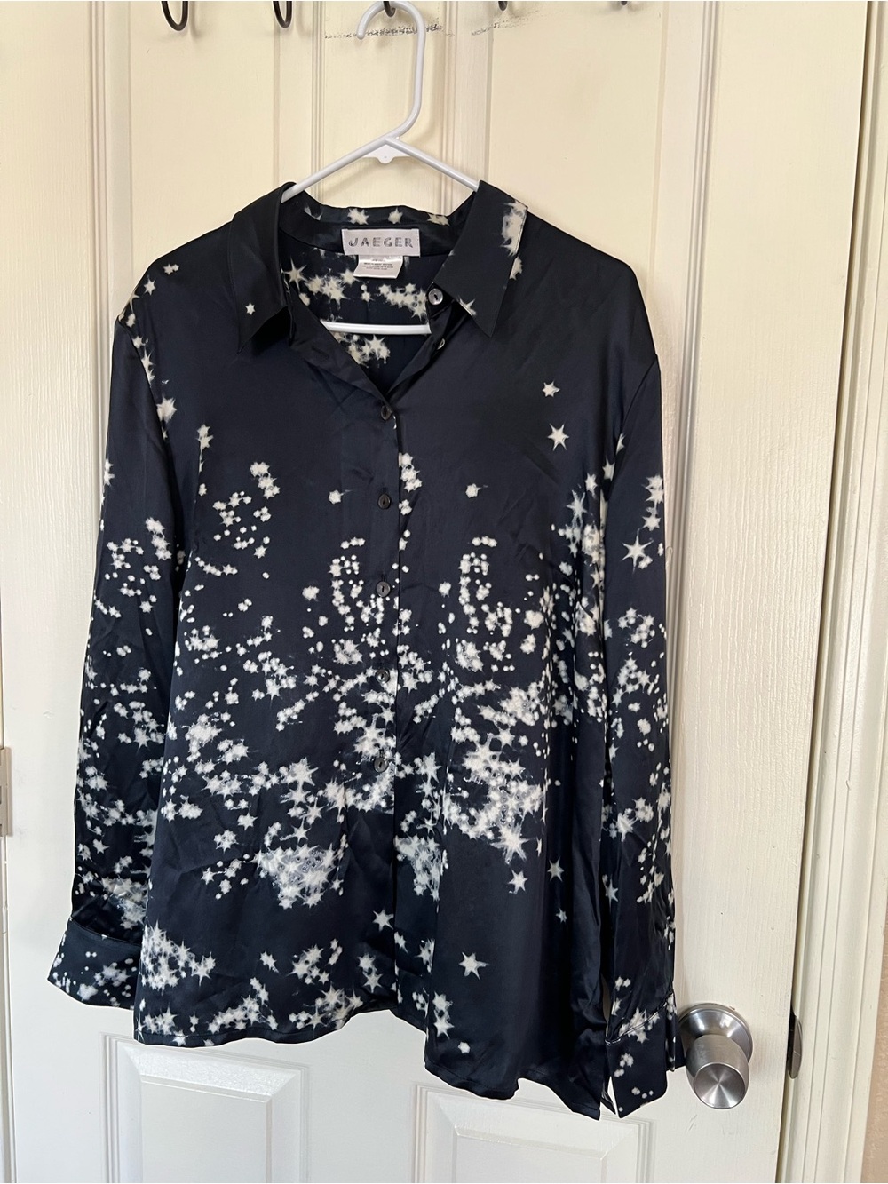 Jaeger 100% Silk Star Print Blouse Muted Black Celestial UK 18 US 16 - Picture 6 of 10